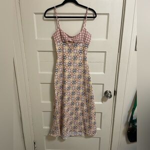 Patterned Pink and Cream Midi Dress